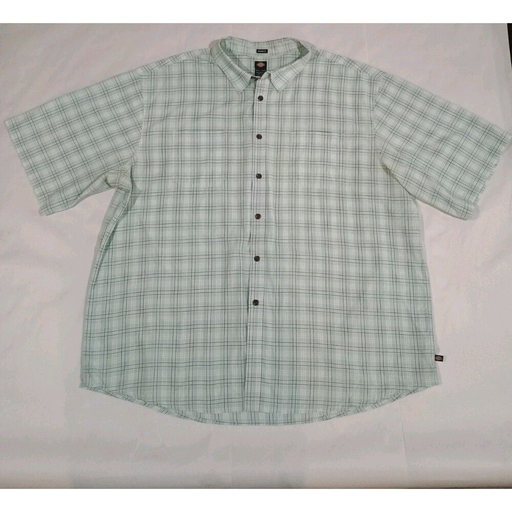 Dickies Short Sleeve Relaxed Fit Woven Light Green Plaid Shirt Rare Size 3XL